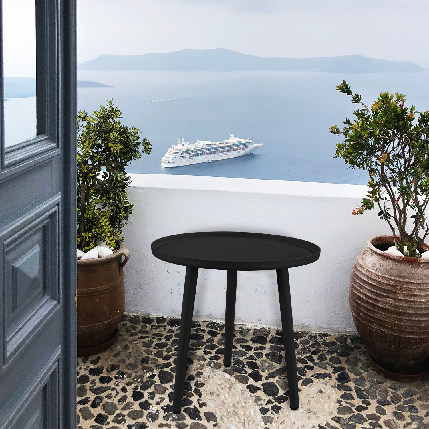 Moselota Outdoor Coffee Side Table - Aluminum End Table for Living Room, Bedroom, Office & Small Spaces - Black - Perfect for Patio, Garden, Balcony & Compact Areas