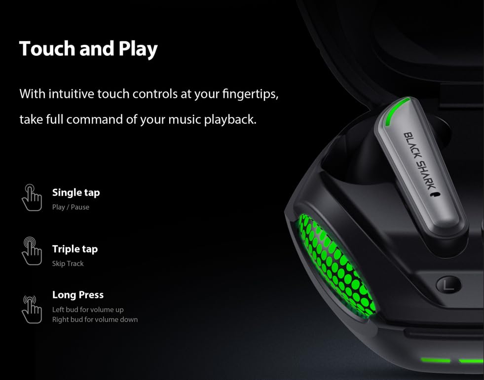 Black Shark Lucifer T7 TWS Wireless Earbuds - Bluetooth 5.3 Gaming Headphones with Dual Mode for Music & Games, Low Latency, Hi-Fi Sound - Perfect for Mobile Gaming, Workouts & Commuting (Black)