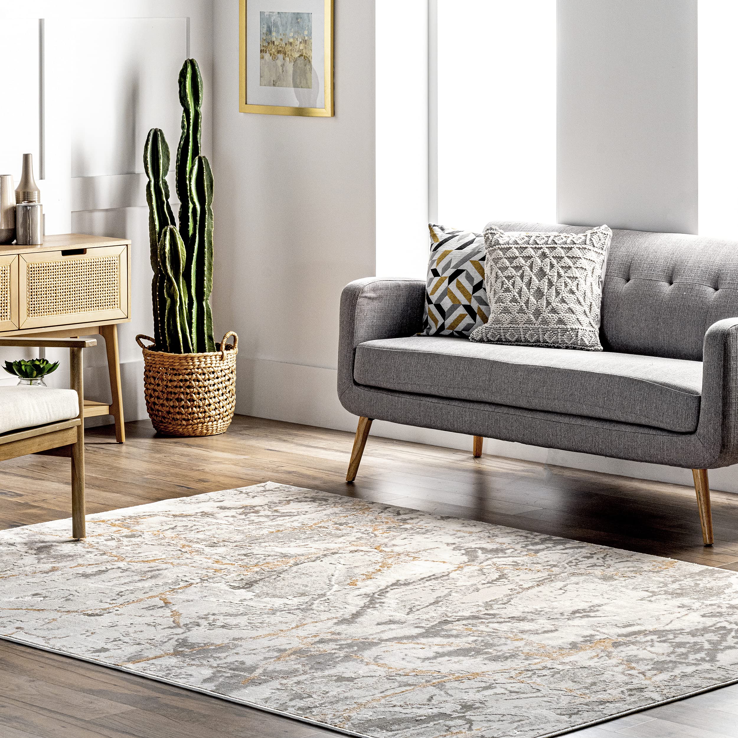 nuLOOM Alexa Textured Modern Marble Area Rug 5' x 8' Beige - Soft Non-Slip Living Room Rug for Bedroom, Dining Room & Office Decor