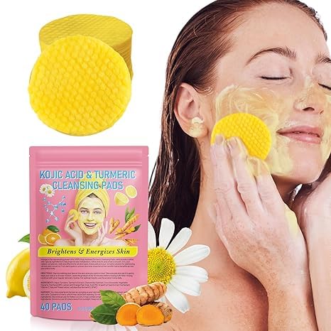 Kojic Acid & Turmeric Face Cleansing Pads - 40 Count (2 Packs) with Lemon & Chamomile for Brightening & Acne Treatment - Gentle Exfoliating Pads for Daily Skincare Routine