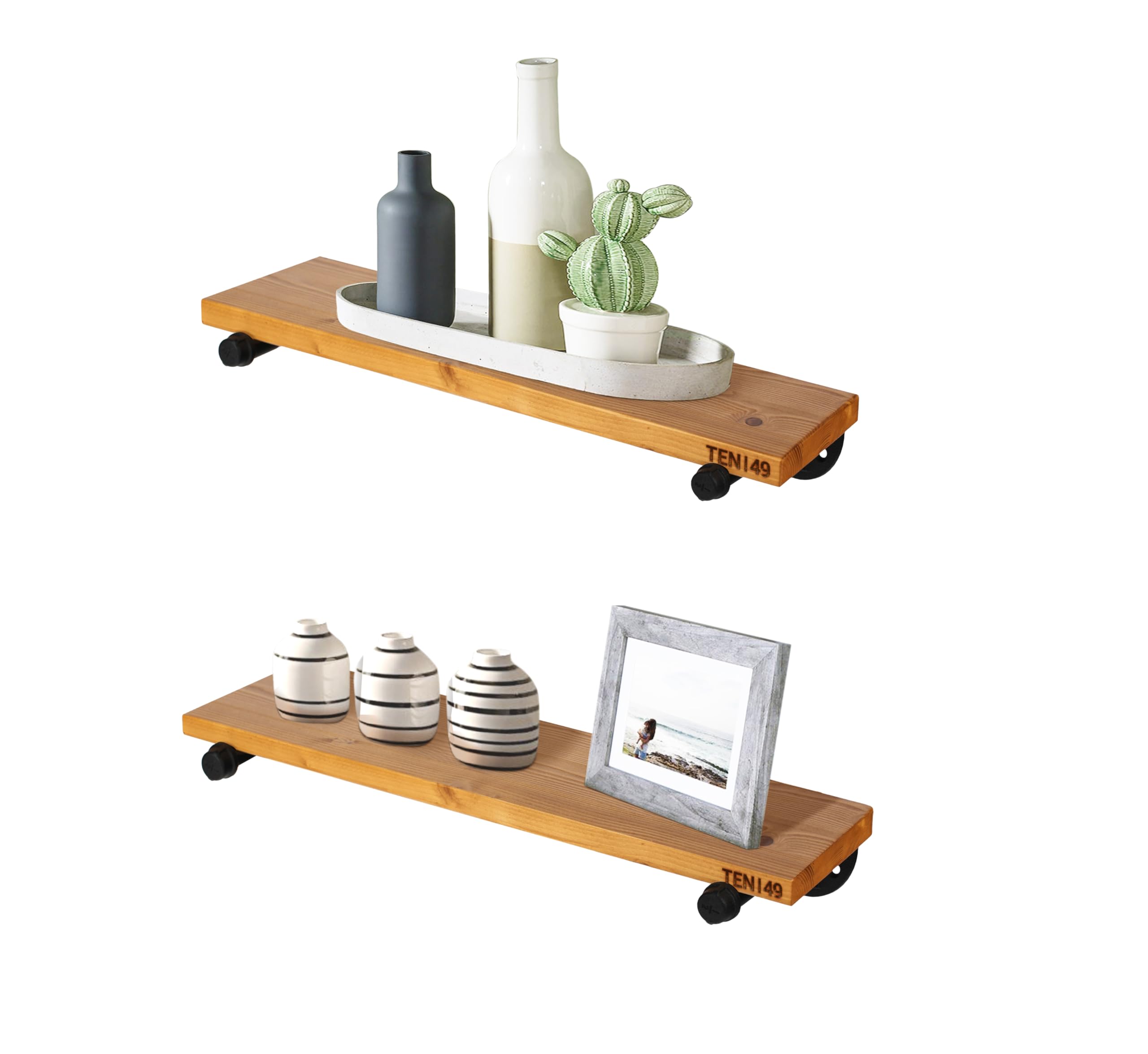 Industrial Pipe Wood Wall Shelf - 24