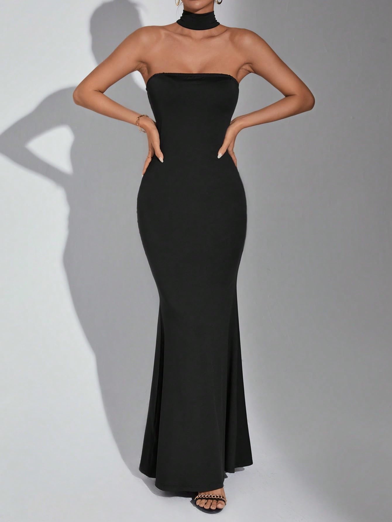 Elegant Black Long Dress for Women 2024 - Solid Hem Maxi Dress for Evening Parties, Weddings & Formal Events