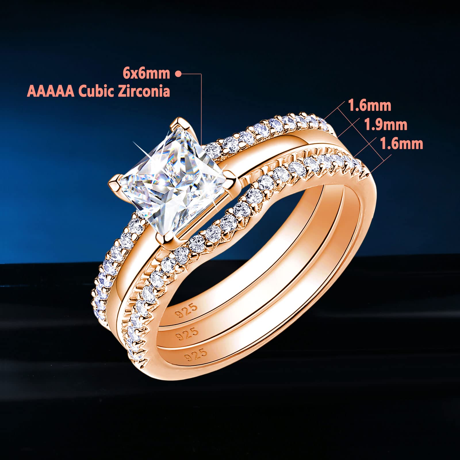 SHELOVES Solitaire Princess CZ Engagement Ring Set with Wedding Band & Ring Guard Enhancer - Sterling Silver Size 5-12 - Perfect for Proposals, Anniversaries & Bridal Jewelry