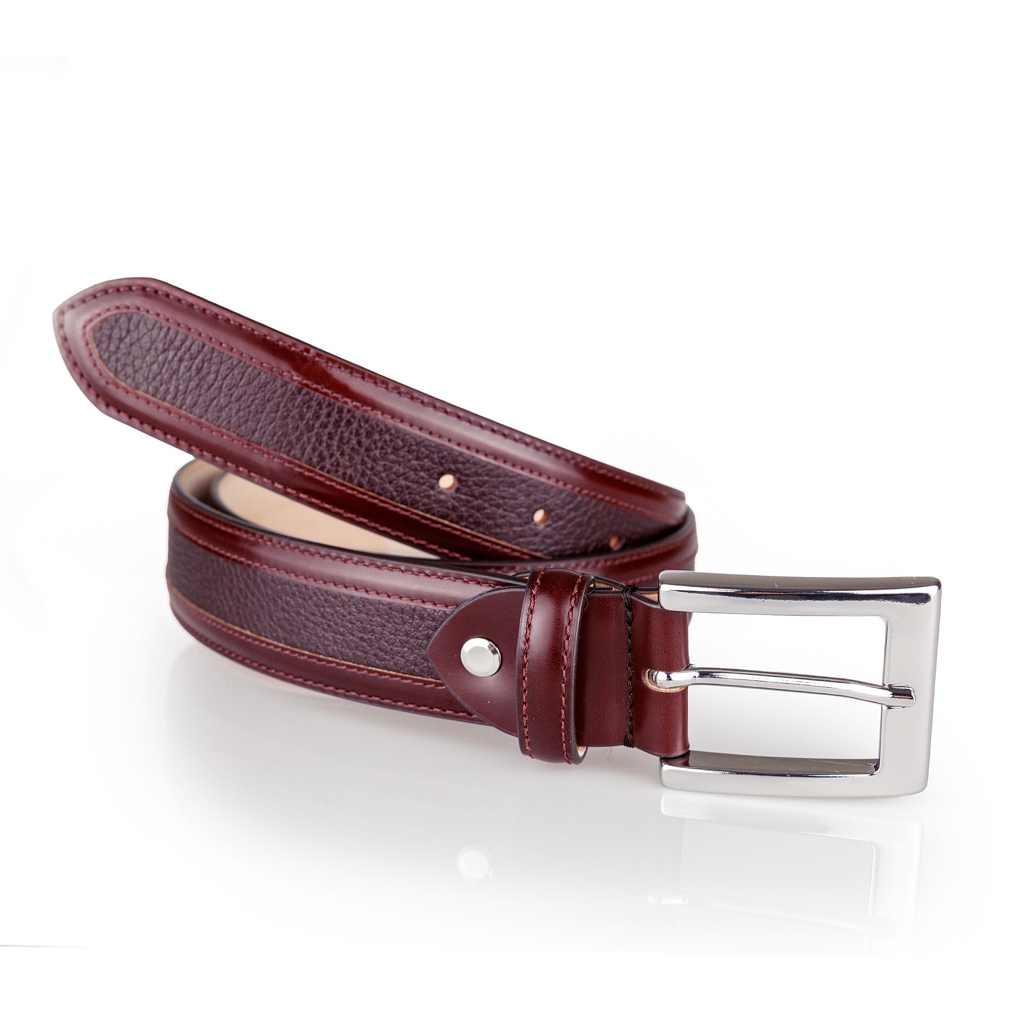 HENRY SARTORIAL x MARSDEN Two Tone Leather Belt in Burgundy - Stylish Dress Belt for Men's Formal & Business Attire