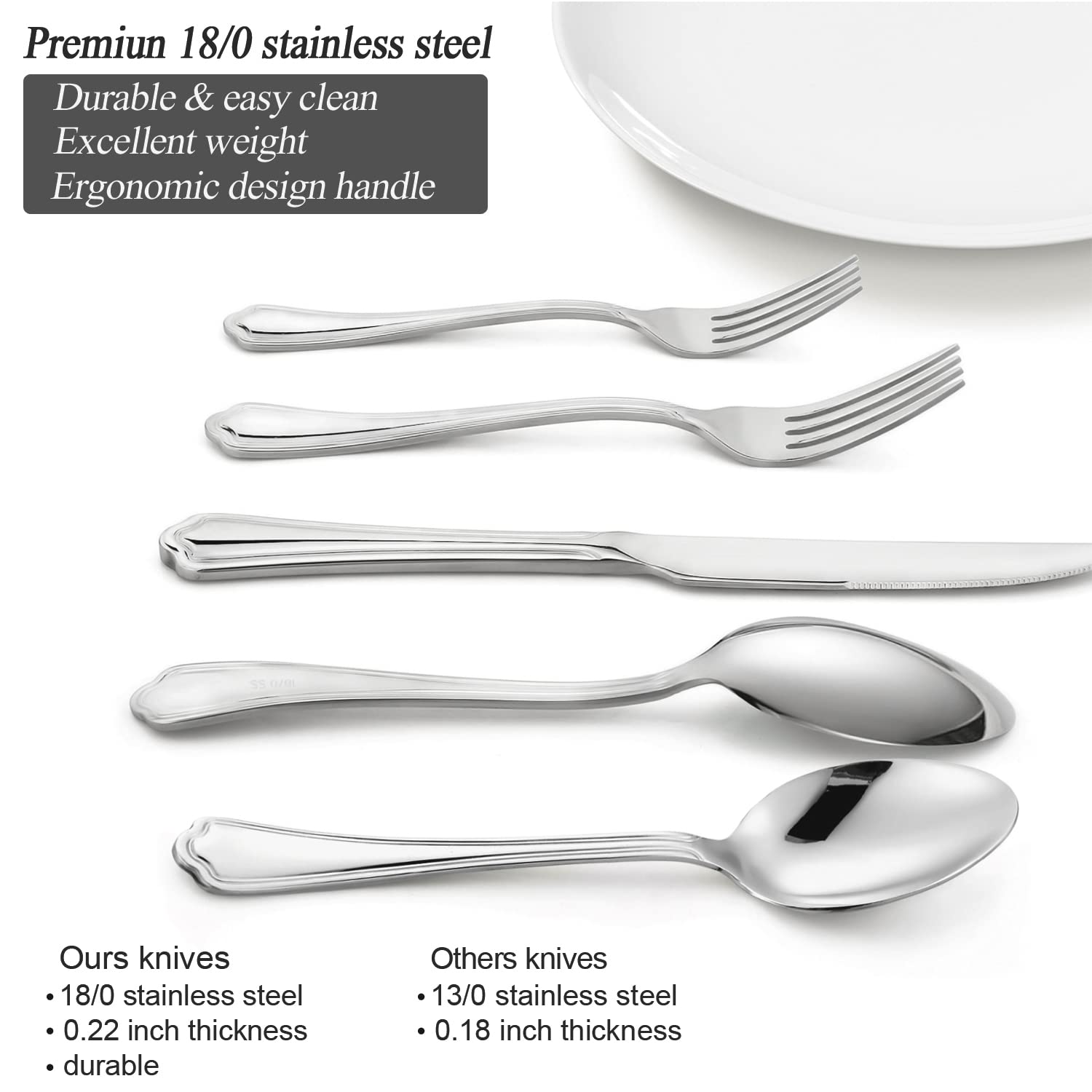 HaWare 60-Piece Stainless Steel Silverware Set for 12 - Modern Crown Edge Flatware Cutlery with Knives, Forks & Spoons - Dishwasher Safe for Home, Kitchen & Restaurant Use - Elegant Dining Utensils for Everyday Meals, Dinner Parties & Hospitality Settings