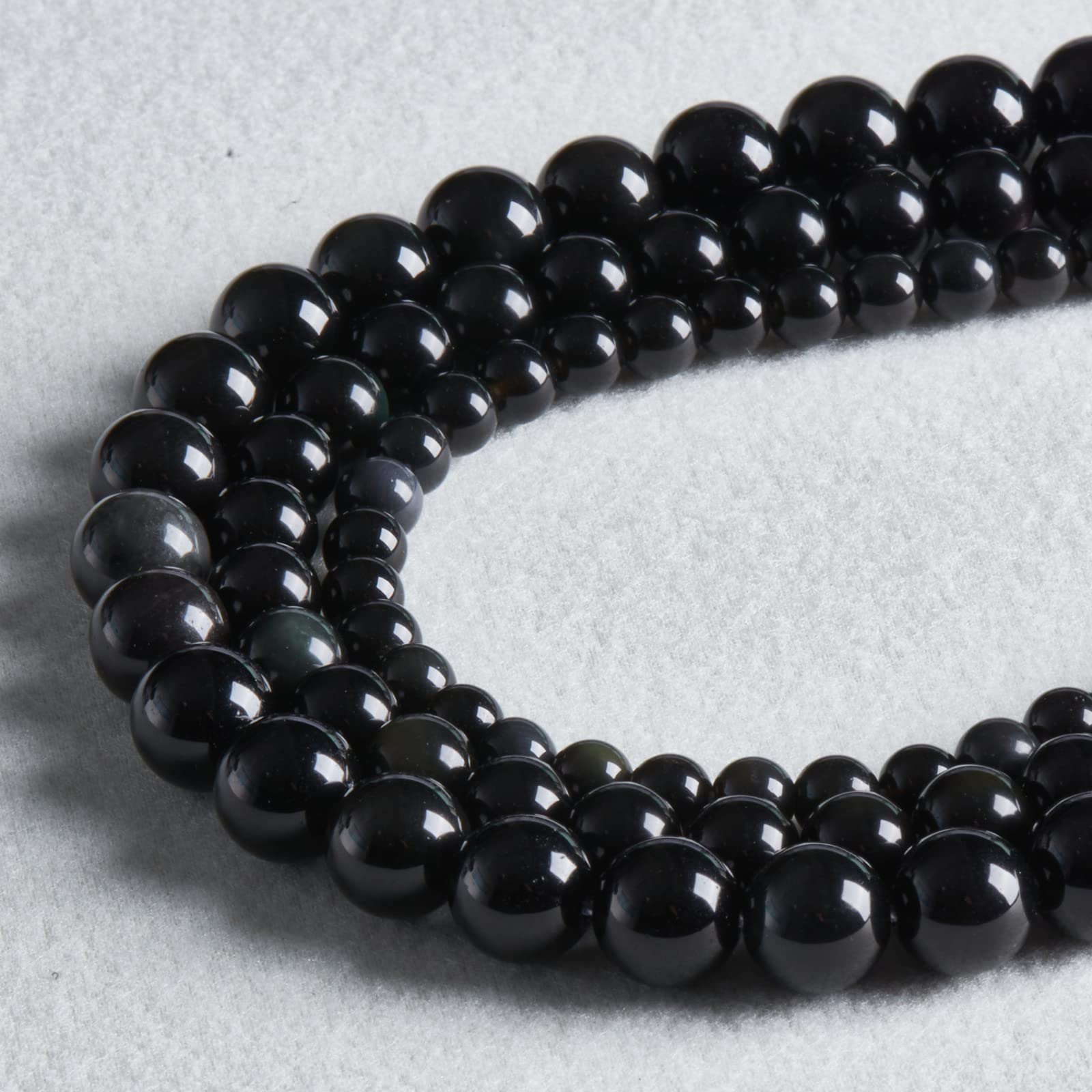 60pcs 6mm Natural Black Obsidian Gemstone Beads - Round Loose Beads for DIY Jewelry Making, Bracelets, Necklaces with Crystal Stretch Cord - Healing Crystal for Meditation & Spiritual Protection