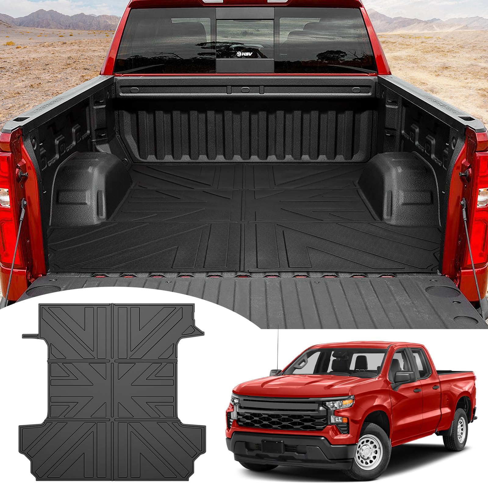 Premium TPE Truck Bed Mat for 2019-2025 Chevy Silverado & GMC Sierra 1500 5.8FT Crew Cab Short Bed | All-Weather Protection | Durable Anti-Slip Trunk Liner Accessories | Perfect for Hauling, Camping & Outdoor Adventures