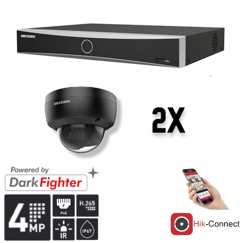 2-Pack 4MP Dome Security Camera Set with Recorder & Cables - Indoor/Outdoor Surveillance for Home & Business Security
