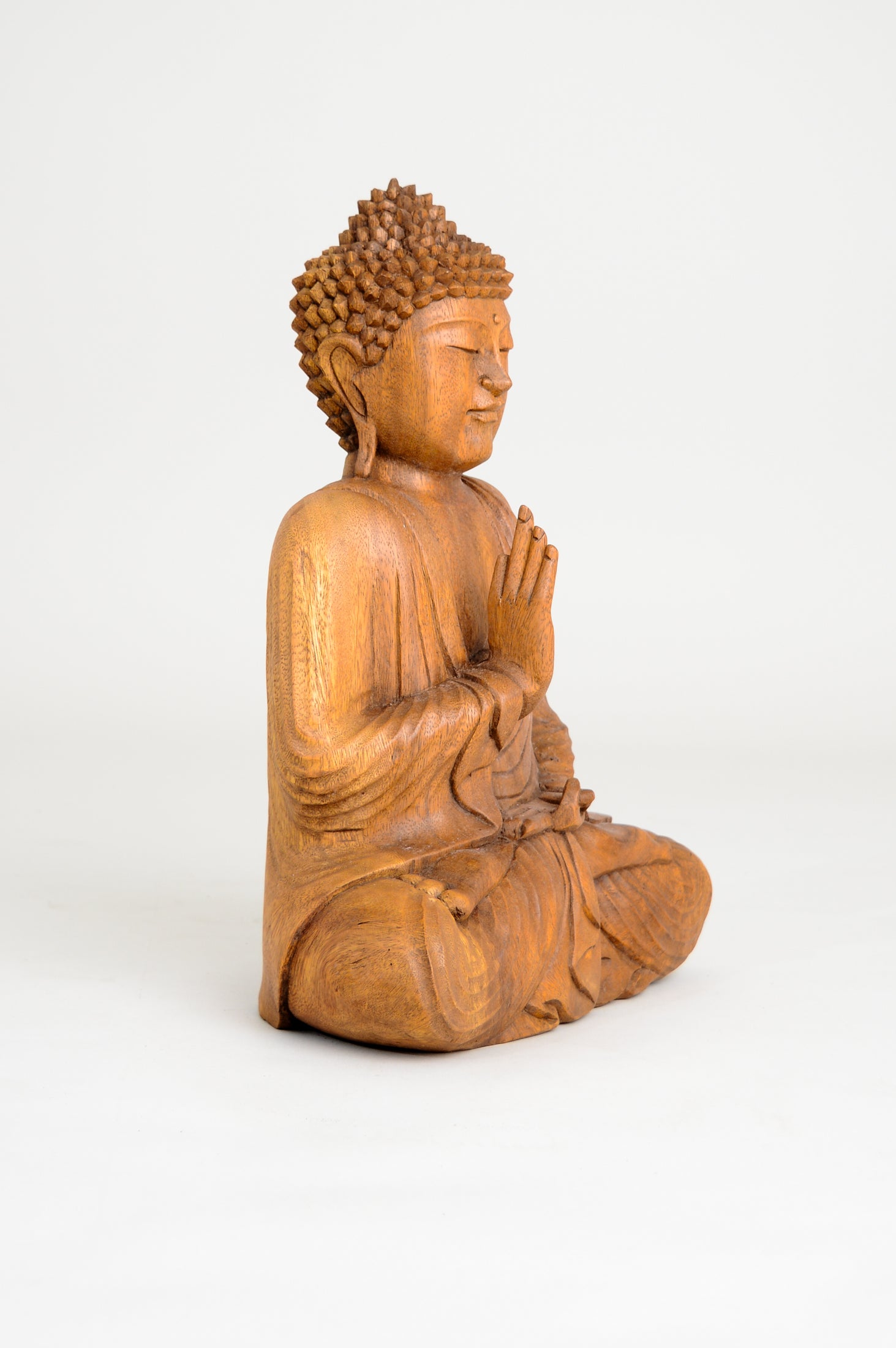 Hand Carved Wooden Meditating Buddha Statue - 40cm Tall Spiritual Decor for Home, Yoga Studio & Meditation Space