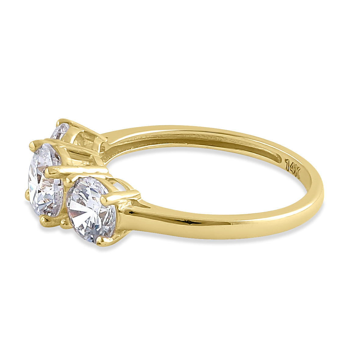 14K Solid Gold Triple Round Cubic Zirconia Ring for Women - Elegant Stackable Band for Engagement, Wedding, Anniversary & Everyday Wear
