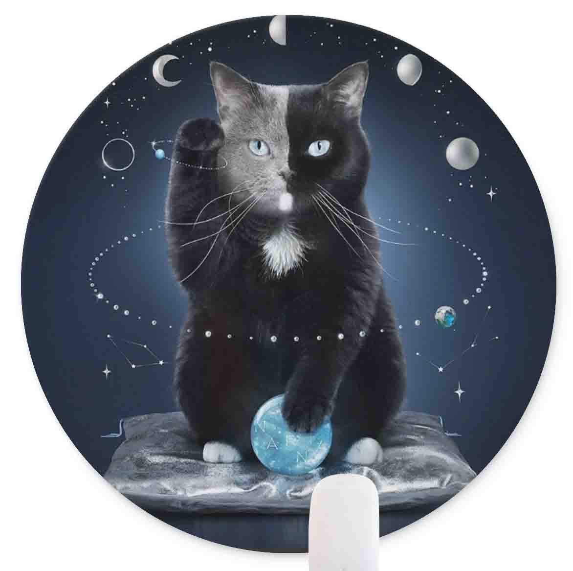 Milky Way & Cute Cat Round Mouse Pad - Non-Slip Rubber Gaming Mouse Mat for PC & Laptop - 7.9 Inch Custom Desk Pad for Home Office & Workstation (Perfect for Gamers & Professionals)