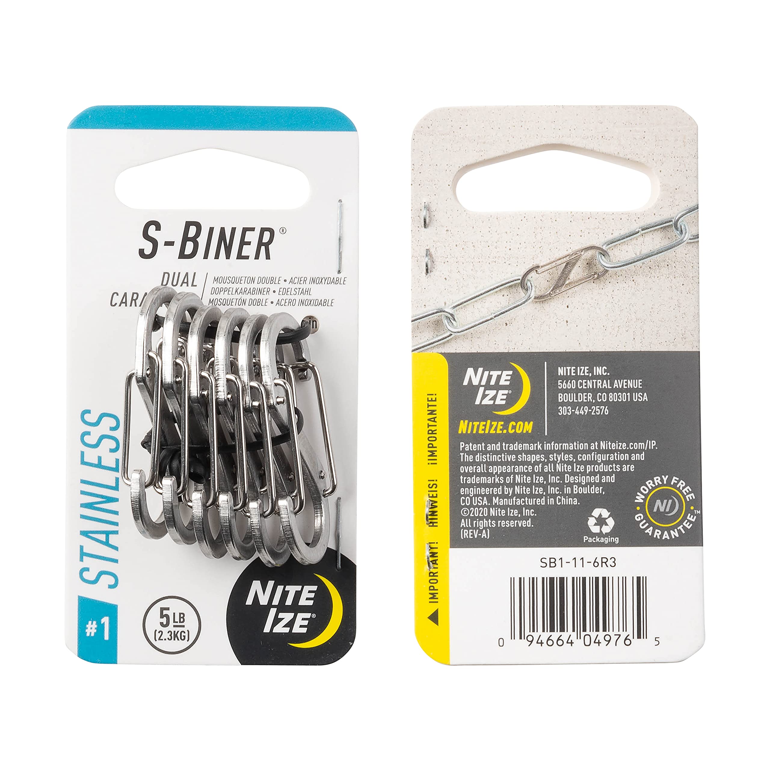Nite Ize SB1-11-6R3 S-Biner Dual Carabiner Clip - Stainless Steel Hanging Hook for Keys, Backpacks, Camping Gear & Outdoor Accessories