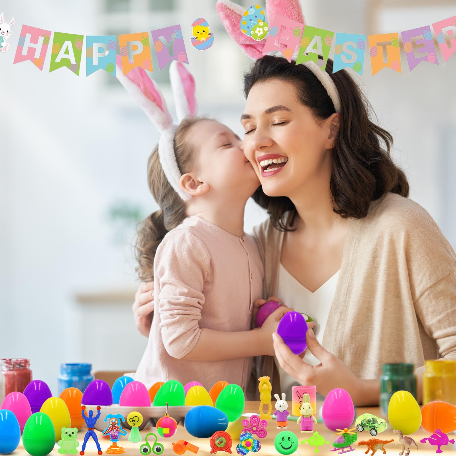 6 Surprise Golden Eggs - 100 PCS Easter Prefilled Eggs with Assorted Toys & Fidget Toys, Plastic Easter Egg Fillers for Kids - Perfect for Easter Egg Hunts, Basket Stuffers, Birthday Parties and Classroom Activities (Toddlers, Boys & Girls)