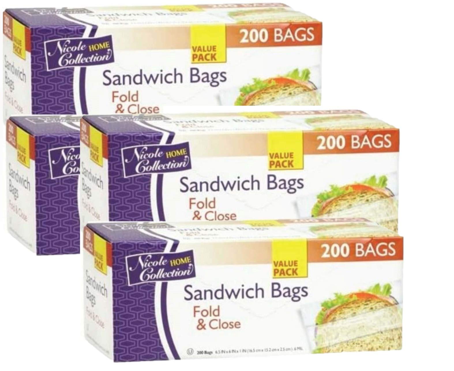 800 Count Sandwich Bags Value Pack - 4 Pack of 200 Fold & Close Storage Bags for School Lunches, Meal Prep & Food Preservation | BPA-Free, Reusable & Leak-Proof