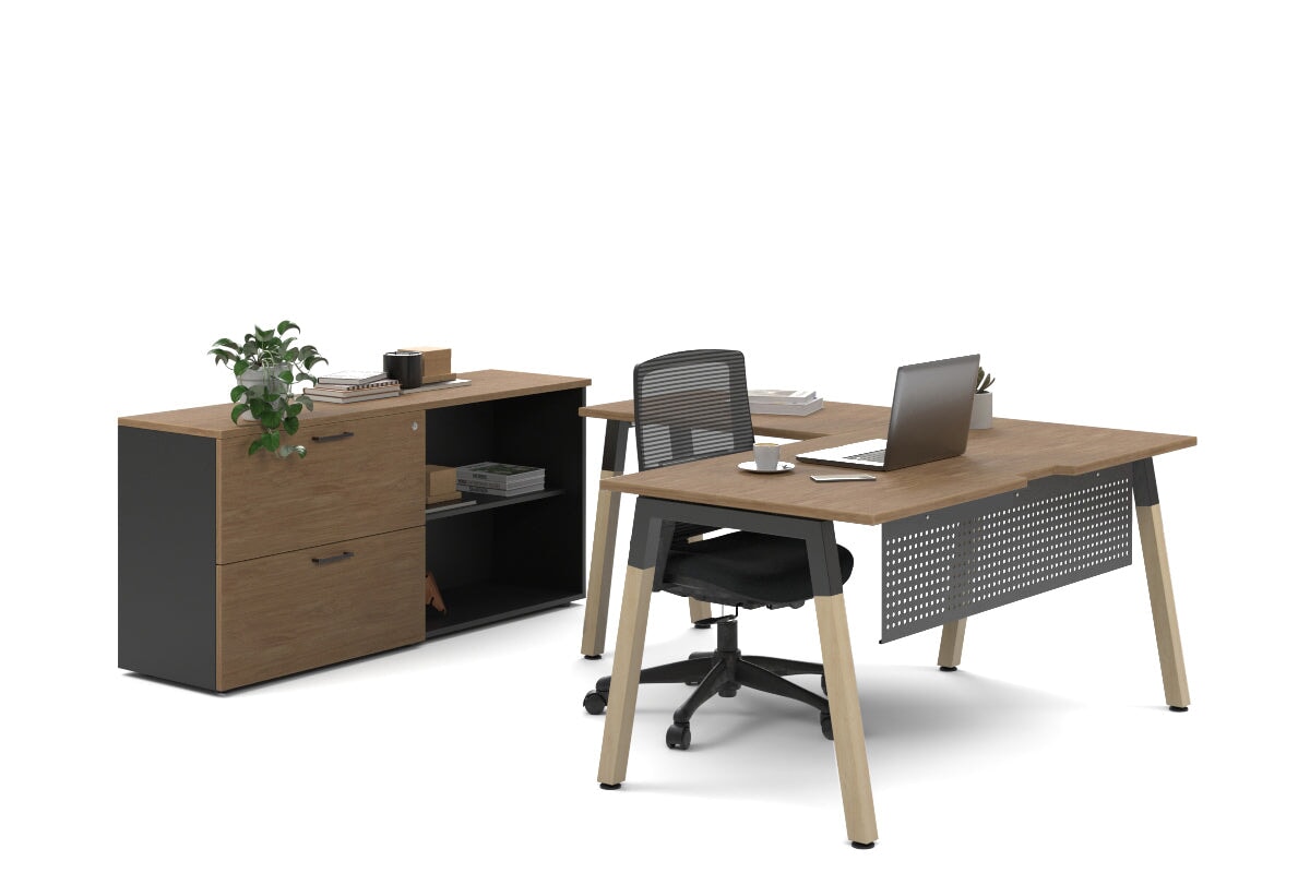 Premium L-Shaped Executive Desk with Quadro A Legs & Black Cross Beam - 1800L x 1800W Wooden Office Desk with Cable Management Scallop for Modern Workspace & Home Office Setup