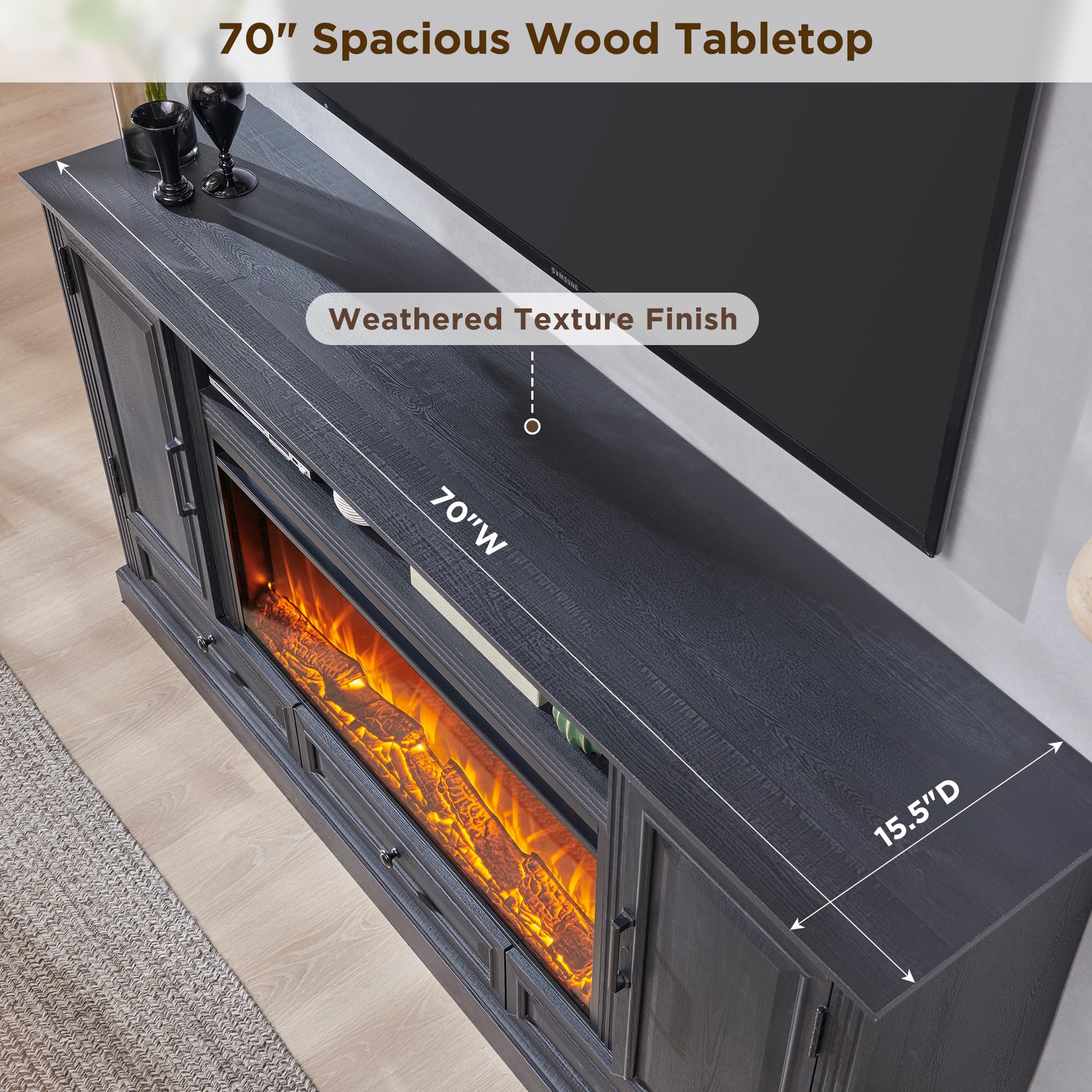 80 Inch Fireplace TV Stand with Electric Fireplace - 35.7