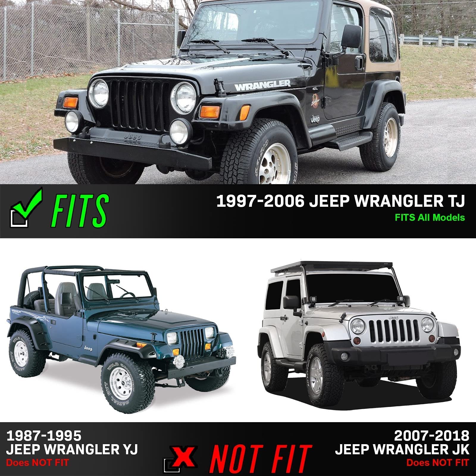 Smoked Tail Lights & Side Marker Light Combo Set for 1997-2006 Jeep Wrangler TJ - Plug & Play 6-Piece Kit - Direct Fit Replacement - Enhance Nighttime Visibility & Off-Road Style - Perfect for Jeep Upgrades & Off-Road Adventures