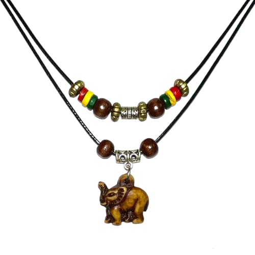 LAVIP Indian Luck Elephant Charm Pendant Necklace for Women & Men - Double Layer Tooth Necklace in Brown (001) - Perfect for Spiritual Protection, Boho Fashion & Unique Gift Giving