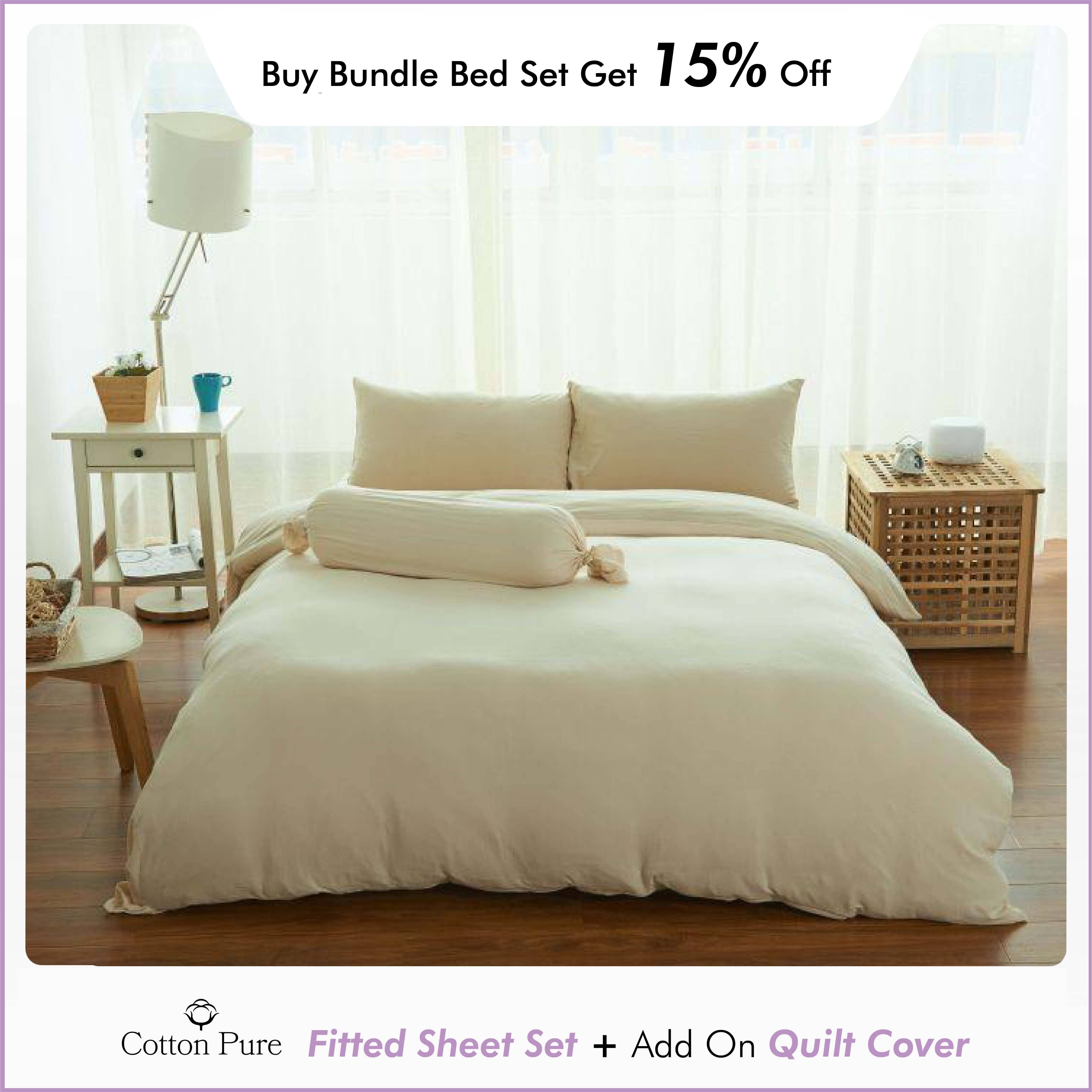 Premium 100% Cotton Fitted Sheet Set - Soft Jersey Knit in Milky Beige - Queen Size Bed Sheets for Comfortable Sleep - Perfect for Master Bedrooms, Guest Rooms & Dorm Essentials