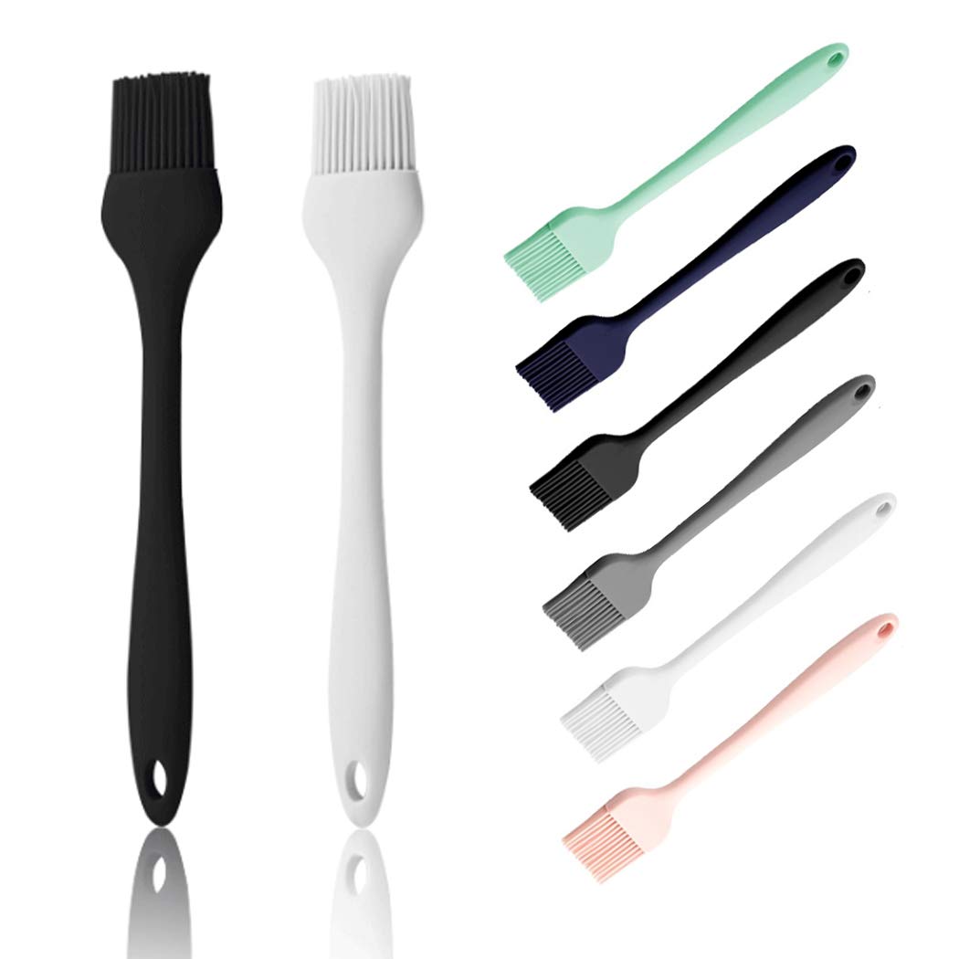 Hoshen 2-Piece High Heat Resistant Silicone Basting Brush Set - Non-Stick Oil Brush for Grilling, Baking & Cooking - Perfect for BBQ, Kitchen & Pastry Use (Black & White)