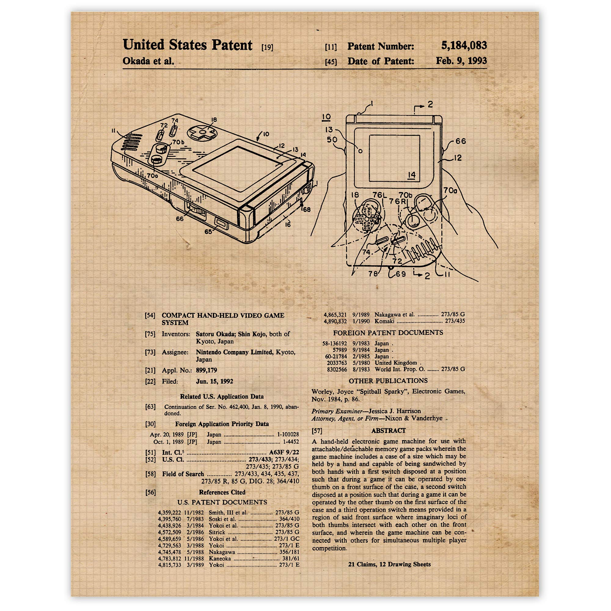 Vintage Gameboy Patent Prints - 11x14 Unframed Wall Art Decor for Nintendo Fans | Perfect for Home, Office, Gaming Room & Gifts for Engineers, Students & Gamers