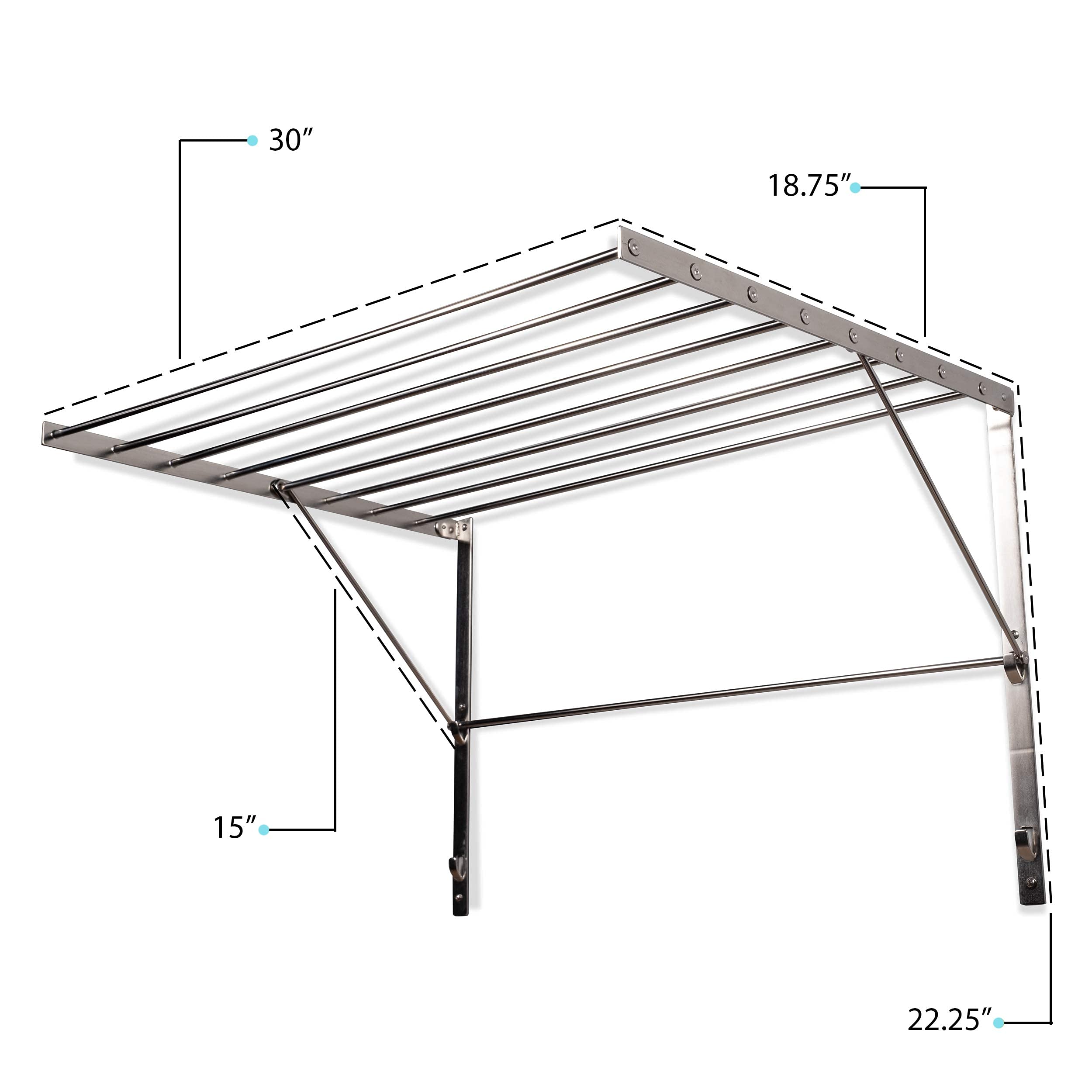 BrightMaison Wall Mount Clothes Drying Rack - Stainless Steel Laundry Organizer with 6.5 Yards Drying Capacity (Set of 2) - Space Saving Solution for Small Apartments, Bathrooms & Laundry Rooms
