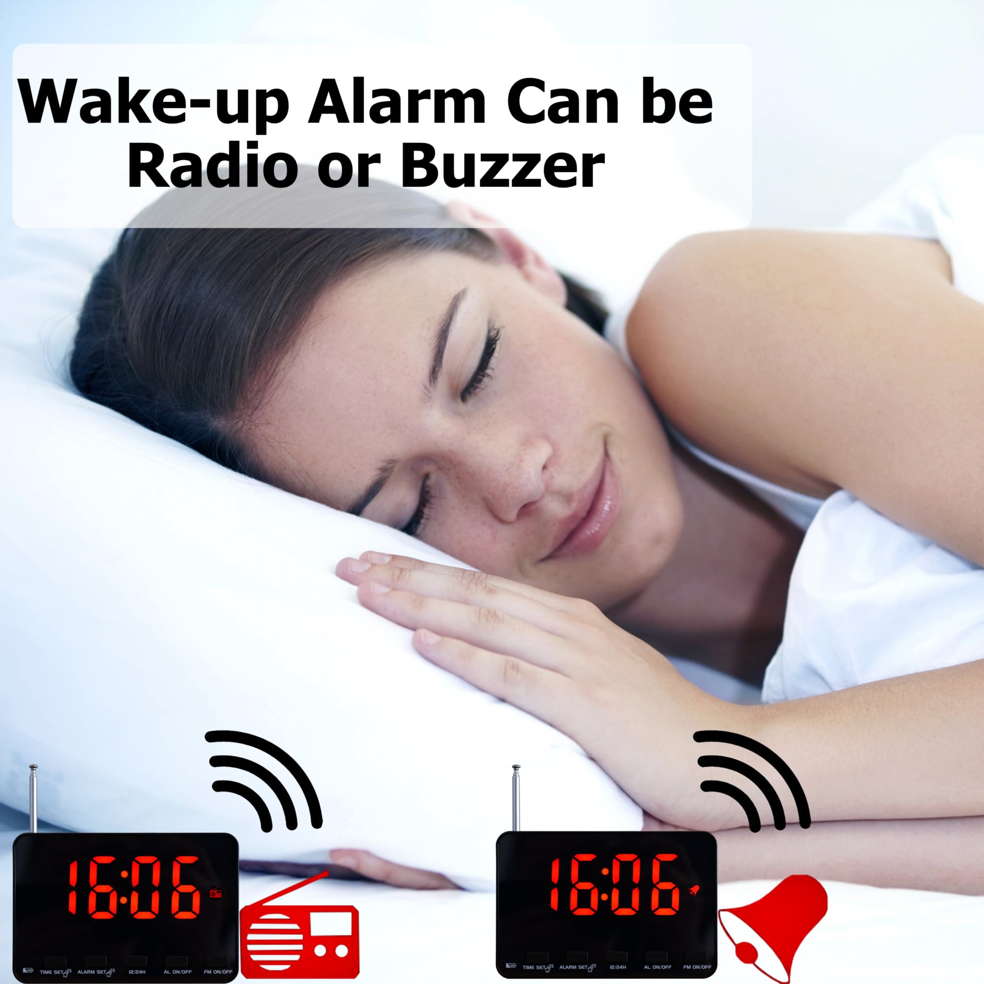 Black Frame Red Display FM Radio Alarm Clock with 5.2
