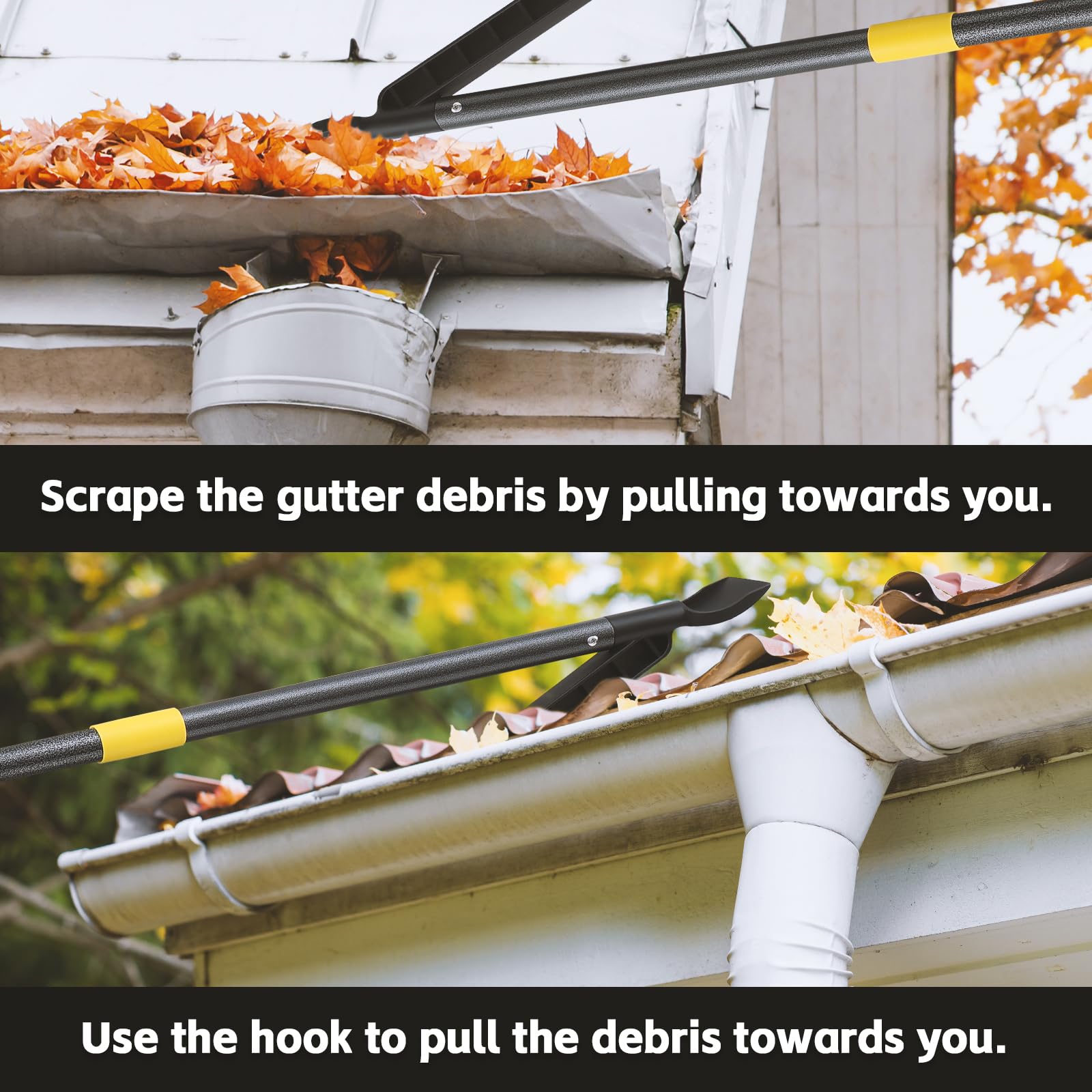 11FT Gutter Cleaning Tool with Long Pole - Roof & Leaf Scoop for Easy Gutter Maintenance