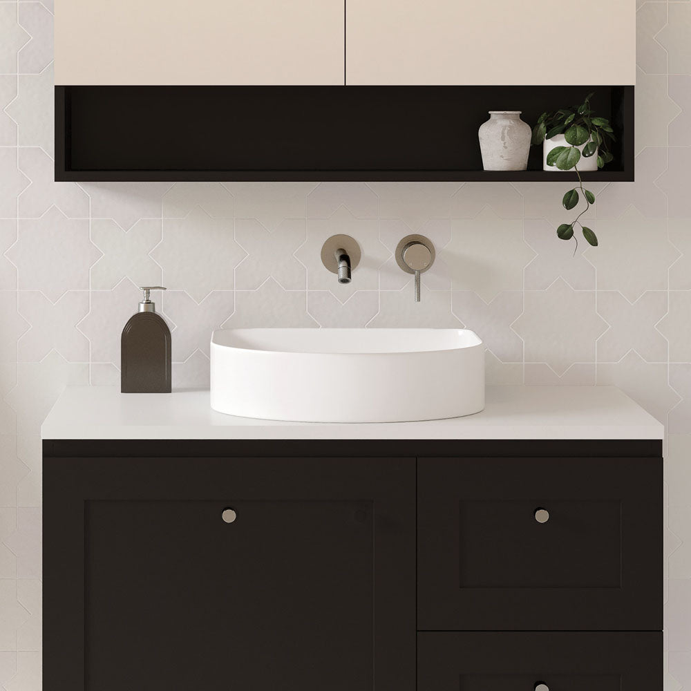 Fienza RB480 Modern Above Counter Bathroom Sink - White Porcelain Vessel Basin for Vanity, Bathroom & Powder Room Remodeling