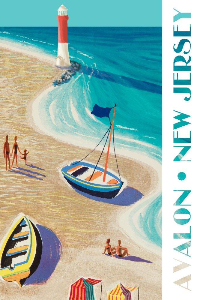 Vintage Beach Scene Wall Art Poster - Avalon, New Jersey Coastal Decor (12x18 Inches) - Perfect for Living Room, Bedroom & Beach House Decor