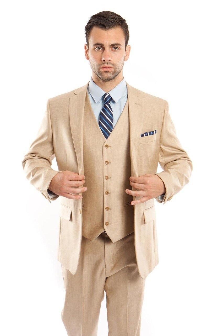 TAZIO COLLECTION Light Beige Textured 3-Piece Suit for Men | Premium Business Formal Wear | Perfect for Weddings, Office & Special Occasions
