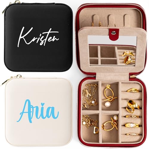 SOUL MAMA Personalized PU Leather Jewelry Travel Organizer - Custom Engraved Jewelry Box for Women | Compact Jewelry Storage Case with Multiple Compartments | Perfect Gift for Travel, Bridal Shower & Anniversary