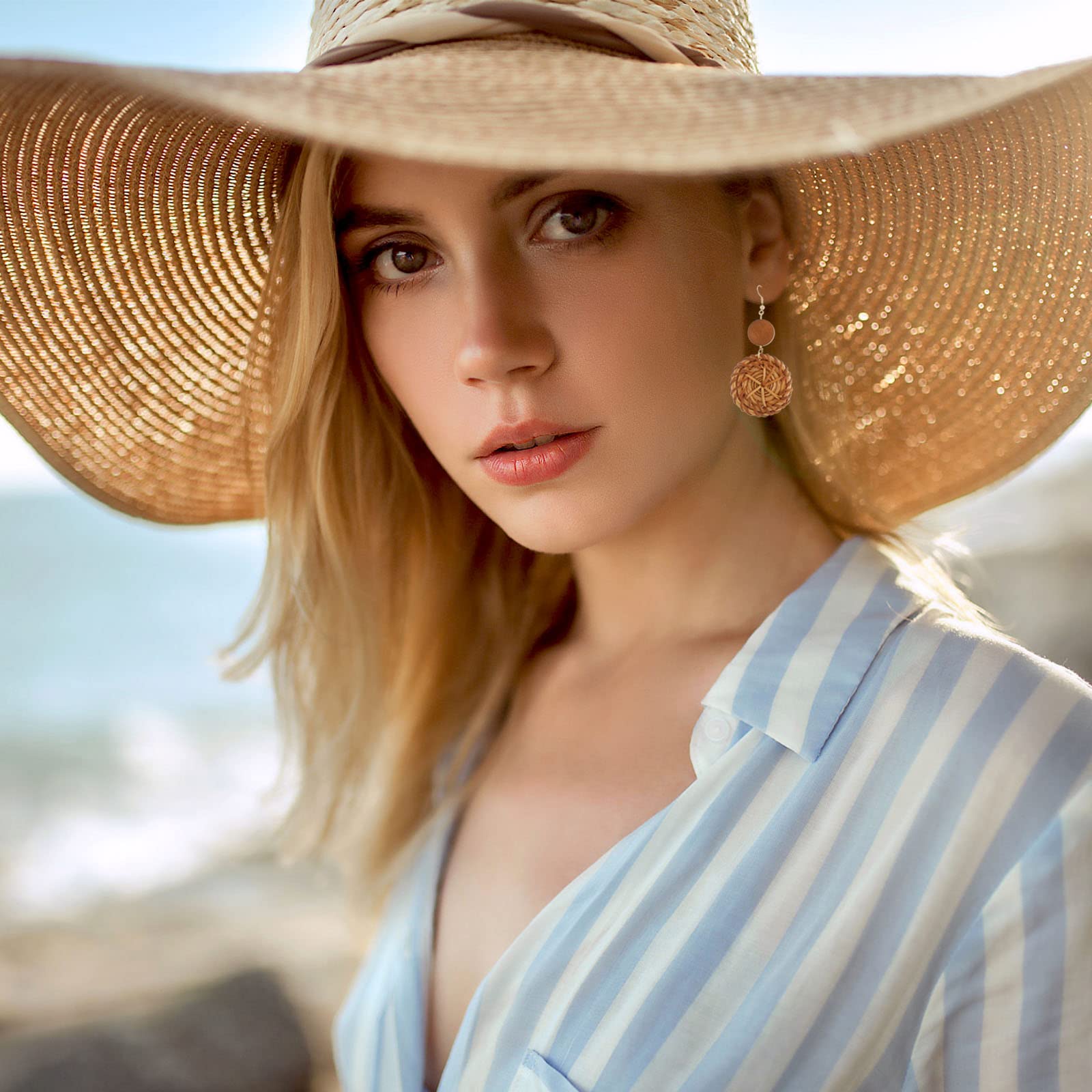 Handmade Rattan Hoop Earrings for Women - Woven Wicker Straw Dangle Earrings with Round Drop Design | Perfect for Beach Vacations, Summer Outfits & Boho Fashion Accessories