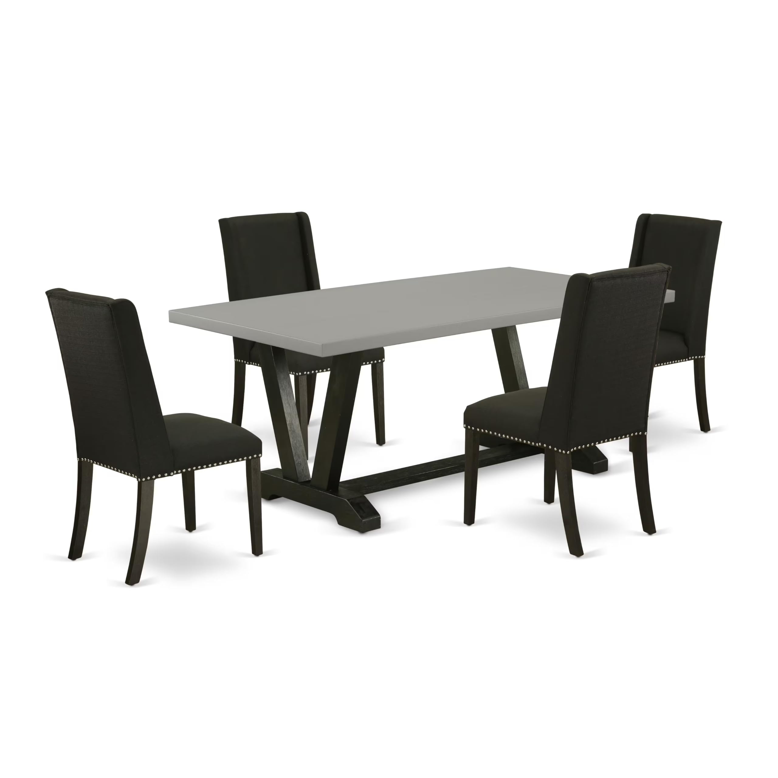 East West Furniture 5-Piece Dining Table Set for 4 - Rectangle Kitchen Table with V-Legs & 4 Black Linen Fabric Chairs, 40x72 Inch, Multi-Color - Perfect for Small Kitchens, Breakfast Nooks & Cozy Dining Spaces