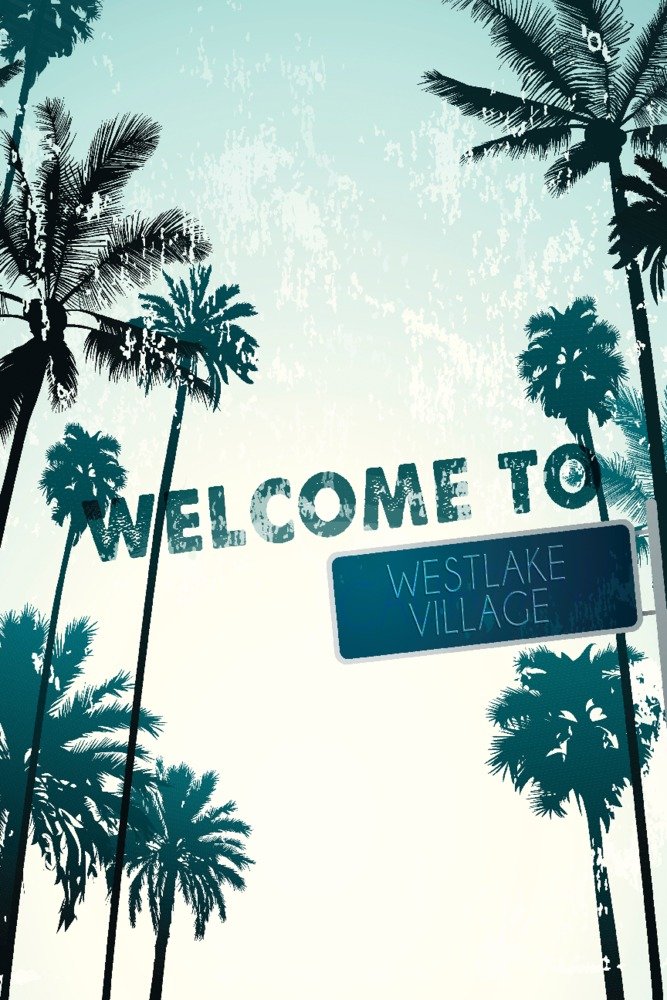 Westlake Village California Street Sign with Palm Trees - 12x18 Inch Wall Art Poster for Home, Office & Room Decor - Perfect for Living Room, Bedroom or Gift