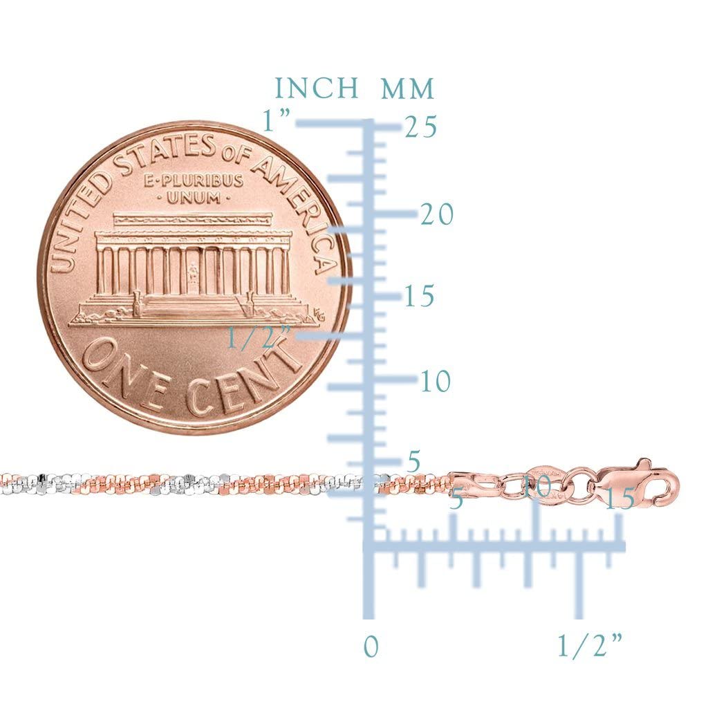 14K Two-Tone Diamond-Cut Sparkle Chain Necklace - Yellow & White Gold, White & Rose Gold, or Solid Gold Options - 1.5mm Shiny Pendant Chain with Lobster Clasp (10