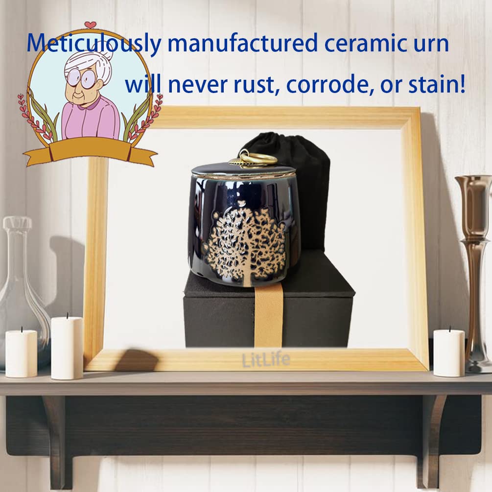 Small Cremation Urns for Human Ashes - Adult & Pet Memorial Keepsake Box (Tree of Life Blue Design) - Funeral Urn for Ashes of Loved Ones, Dogs & Cats - Perfect for Home Memorials, Scattering Ceremonies & Burial Services