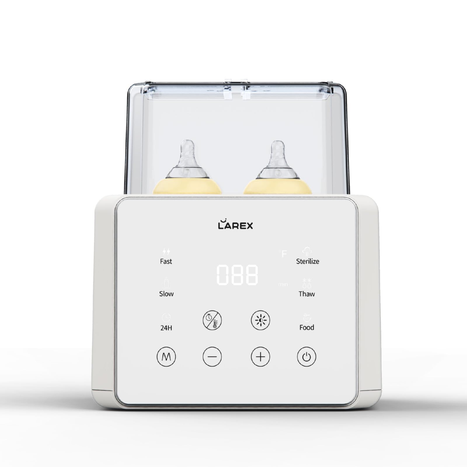 LAREX 11-in-1 Double Bottle Warmer for Breast Milk & Formula - Fast Heating with Timer, Accurate Temperature Control - Fits 2 Bottles - Thaw, Sterilize, Keep Warm & Heat Food - Perfect for Nursery, Travel & On-the-Go Parents