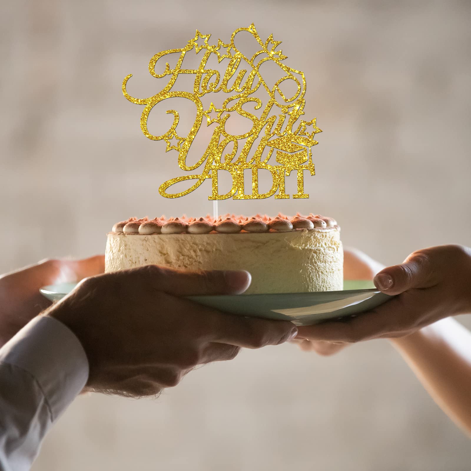 Talorine Funny Graduation Cake Topper - Holy Shit You Did It & Fucking Finally Gold Glitter Decor - 2025 Graduation Party Supplies for Cake Decorating & Celebration