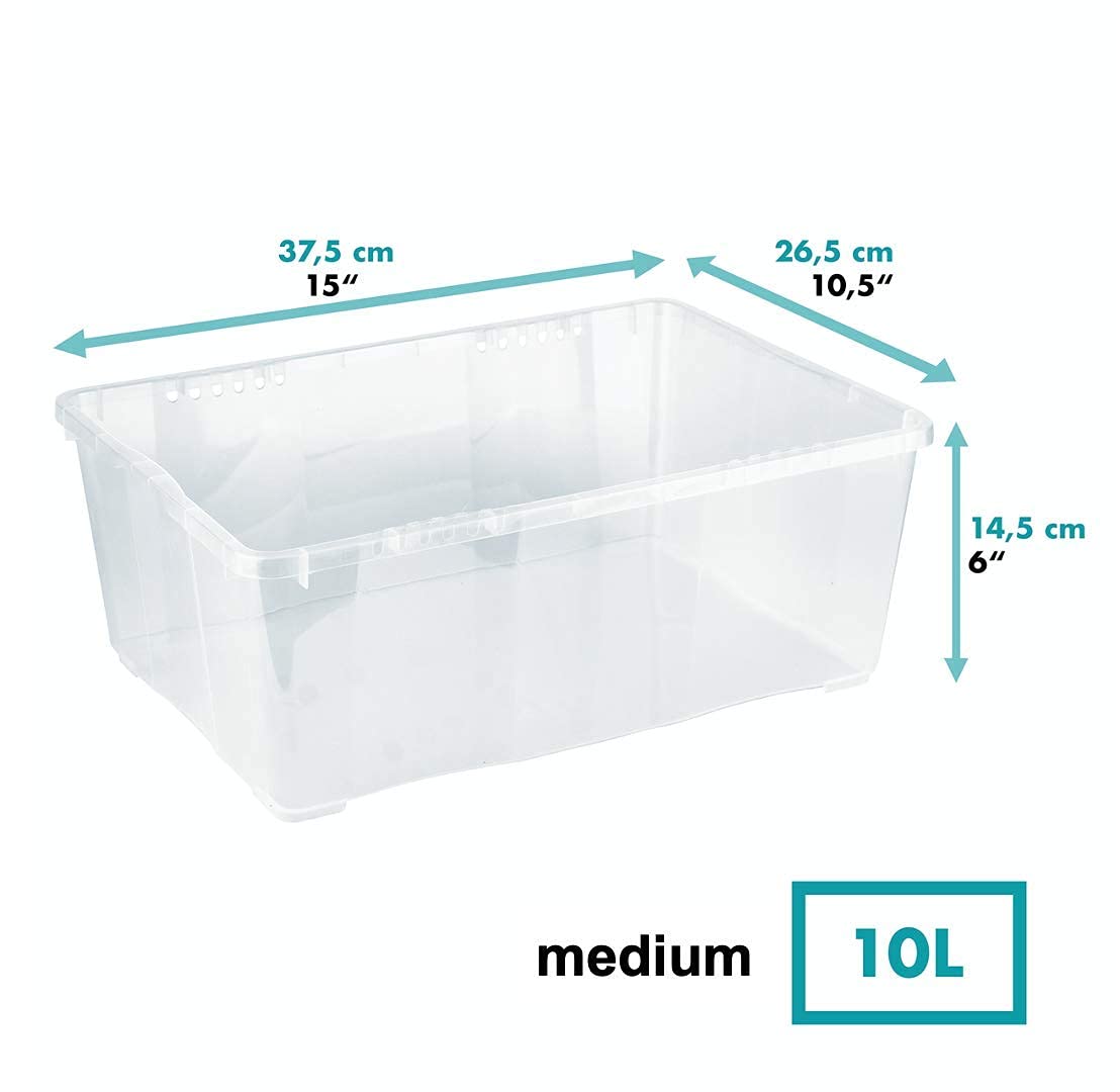 Grizzly 3-Pack Clear Stackable Storage Boxes with Lids - 10 Liter (14.8x10.4x5.7 inch) Plastic Organizer Containers for Home, Office & Craft Organization - Perfect for Pantry, Closet & Toy Storage