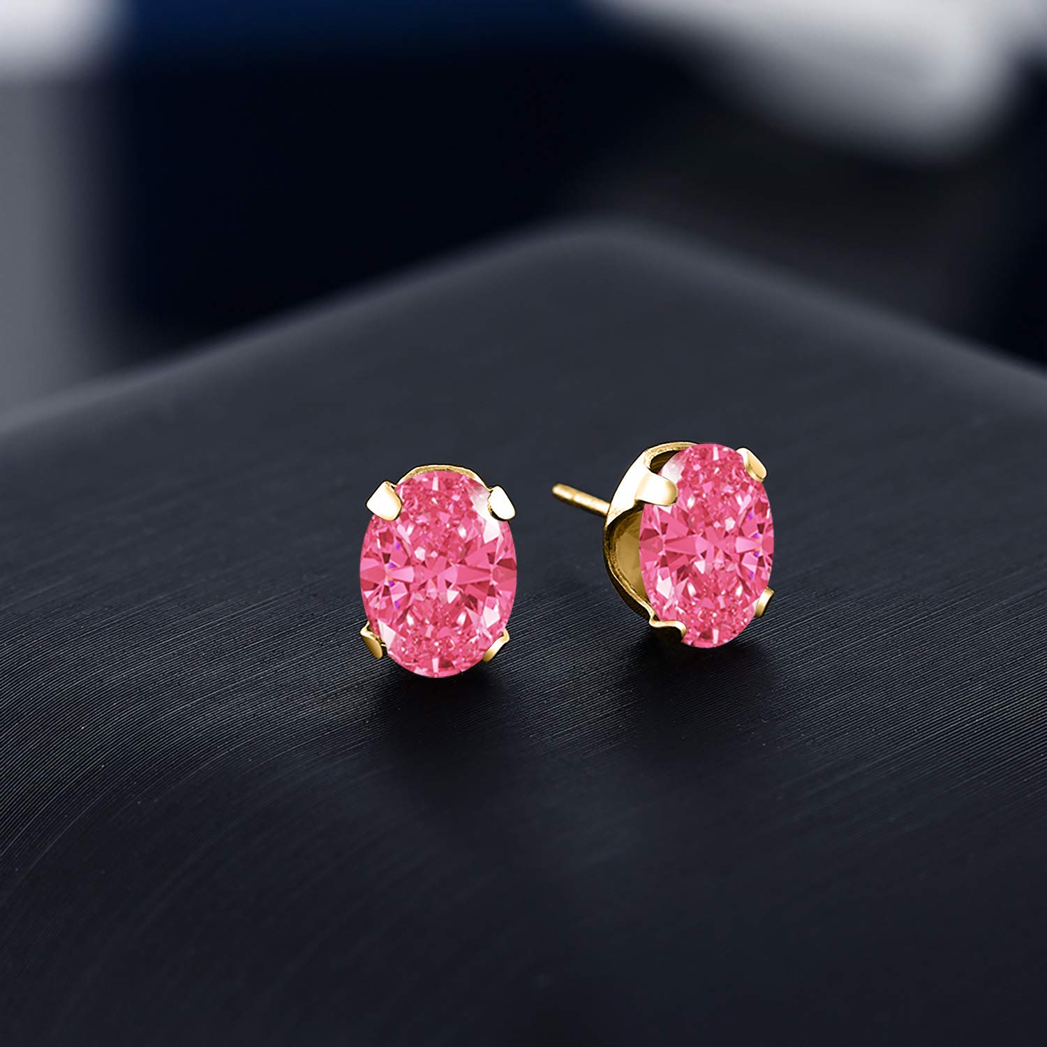 18K Gold Plated Silver Stud Earrings for Women & Men - Oval Pink Zirconia Gemstone Earrings Set | Elegant Gift for Birthday, Anniversary & Special Occasions