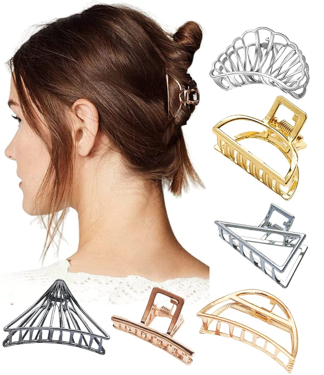Vintage Gold Metal Hair Claw Clips - 6PCS Korean Style Cat Ear Geometric Hairpins, Floral Barrettes & Jaw Clamps for Women & Girls - Perfect for Parties, Weddings & Everyday Styling