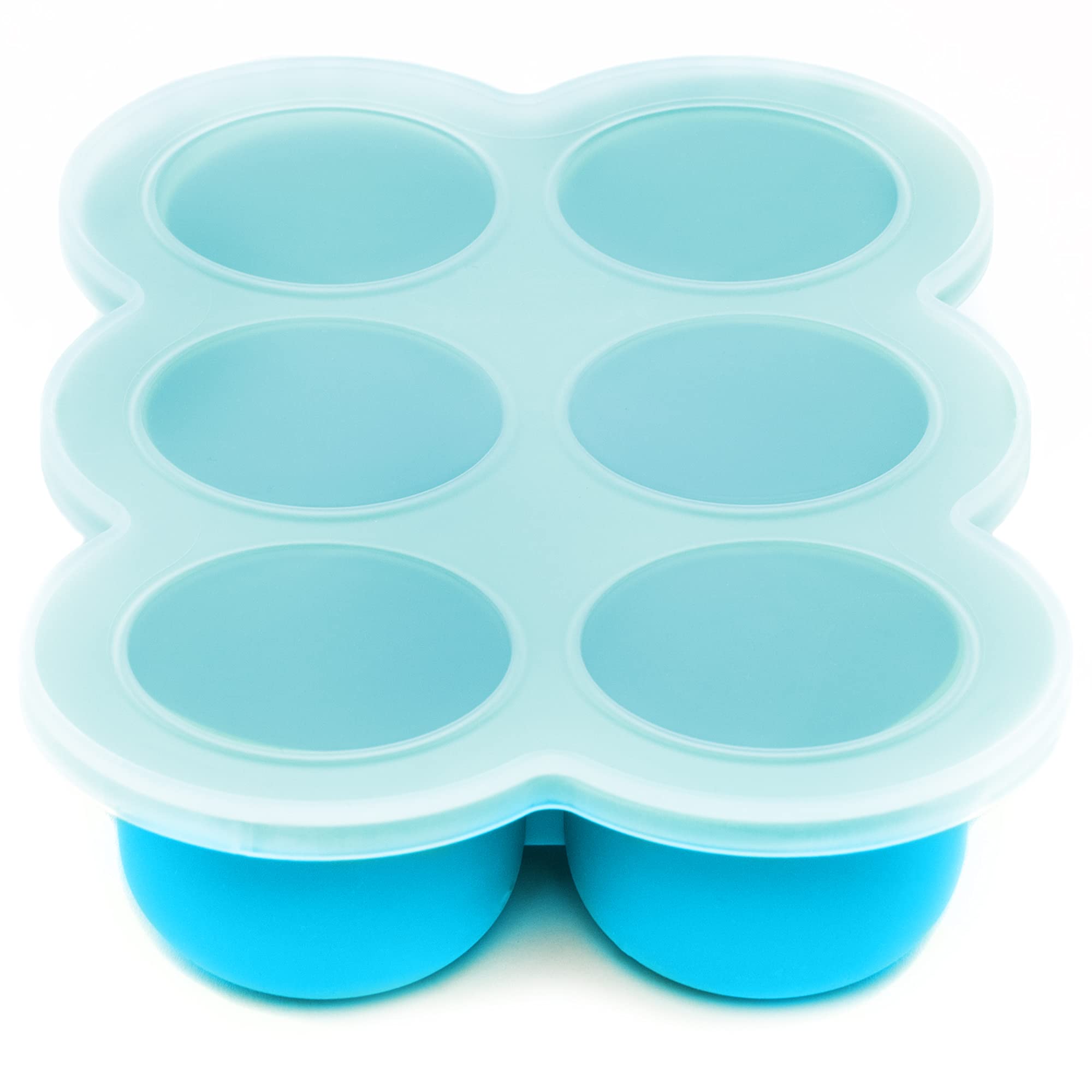 WeeSprout Silicone Freezer Tray with Clip-On Lid - 6 Section 3oz Baby Food Storage Container for Homemade Purees, Vegetables, Fruits & Breast Milk - BPA-Free, Dishwasher Safe (Bright Blue) - Perfect for Meal Prep, Infant Feeding & Breast Milk Organization