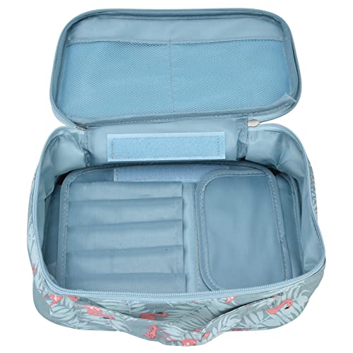 Women's Waterproof Makeup Travel Bag - Premium Nylon Cosmetic Organizer with Thickened Design for Office, Camping & Vacation (Grey Flamingo Pattern) | Perfect for Daily Use, Business Trips & Outdoor Adventures