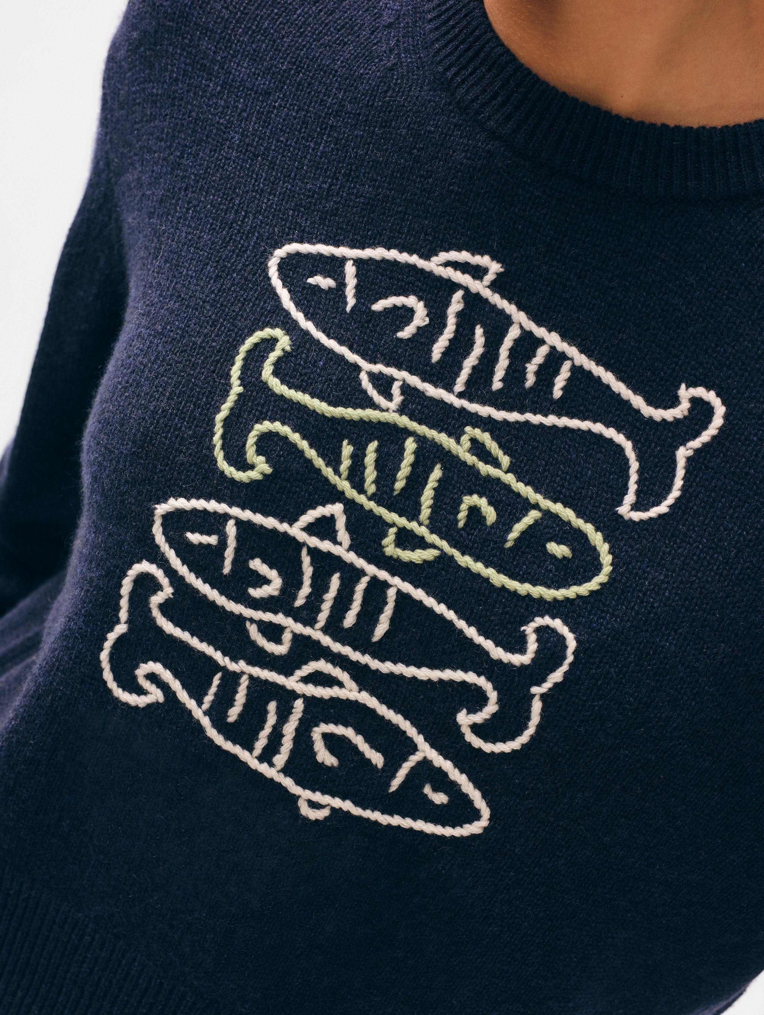 Luxury Cashmere Sardine Embroidered Sweater for Women - Soft Winter Pullover - Perfect for Holiday Gifts & Cozy Winter Outfits