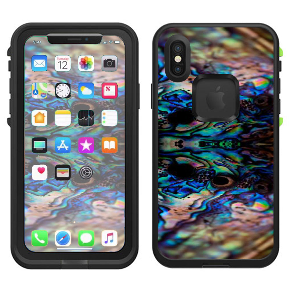Lifeproof iPhone X Case with Abalone Sea Shell Design - Gold & Blue Waterproof Protective Cover for Swimming, Beach & Outdoor Activities