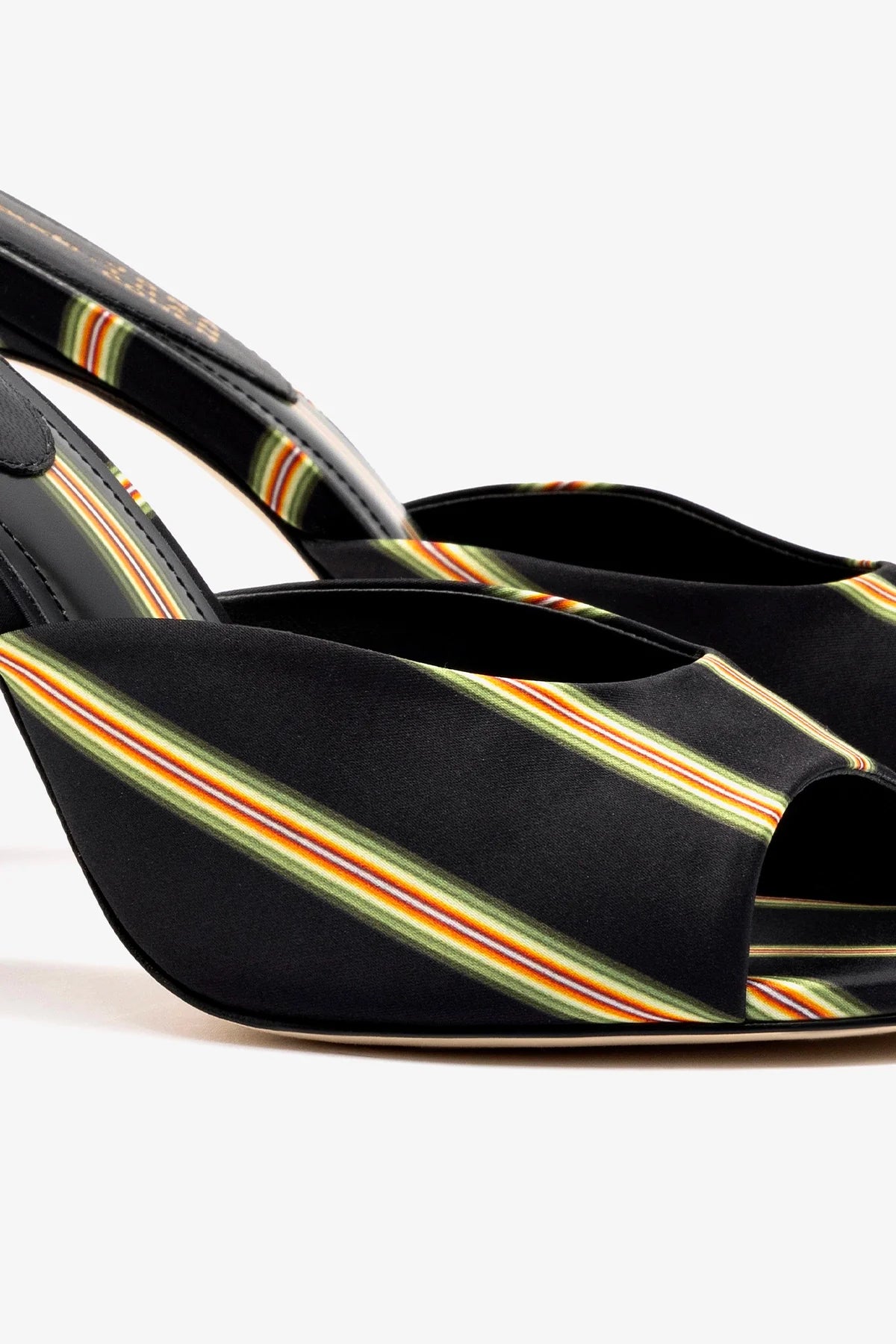 Larroudé x Jonathan Cohen Black Striped Satin Mule Shoes - Elegant Slip-On Loafers for Women, Perfect for Office, Party & Casual Outings