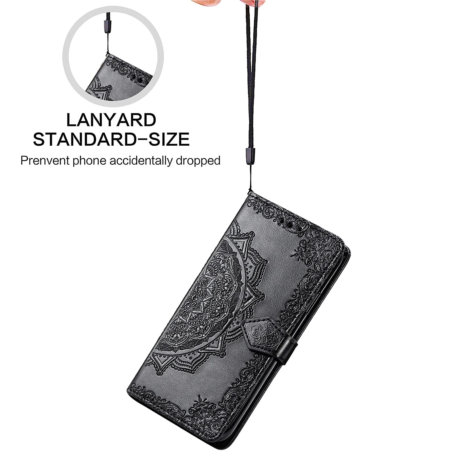 Sony Xperia 10 III Leather Phone Case with Mandala Embossing, Card Slots, Kickstand & Lanyard - Horizontal Flip Wallet Case for Protection & Style | Perfect for Daily Use, Travel & Business Meetings
