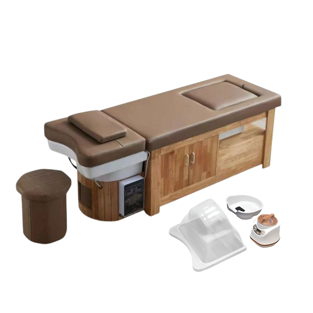 Professional Thai Japanese Head Spa Backwash Shampoo Sink Bed with Wooden Base - Luxury Salon Equipment for Relaxing Head Massage & Hair Washing Treatments