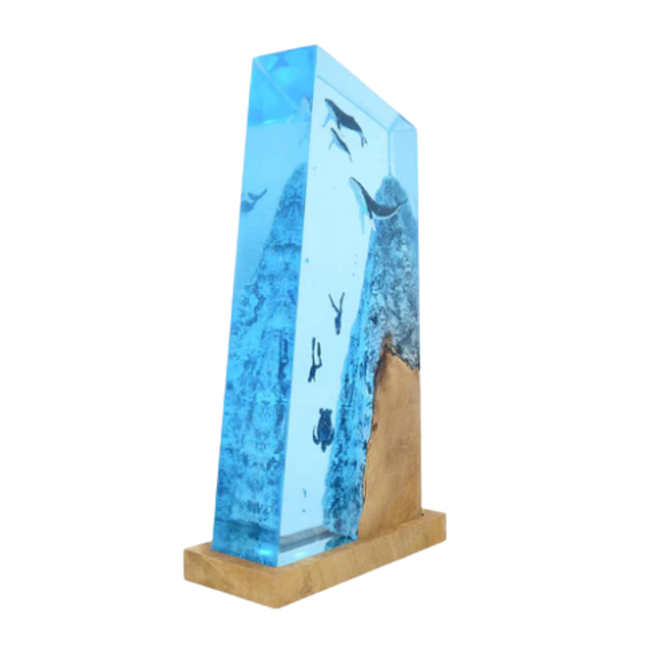 Handmade Epoxy Resin Lamp - Humpback Whales, Divers & Turtle Ocean Theme Diorama - 8x4 Inch Scuba Gift, Night Light for Bedroom, Living Room & Office Decor